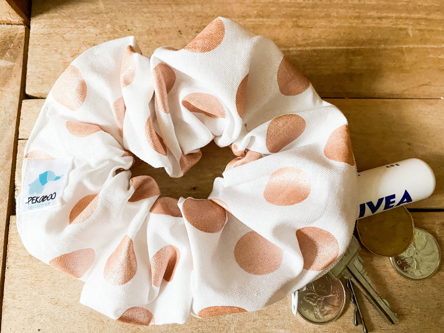 Chouchous à zip pochette - Pois rose métallique