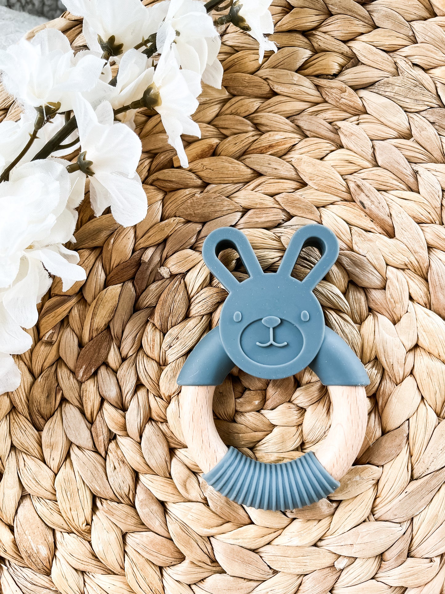 Jouet de dentition - Anneau bois lapin gris