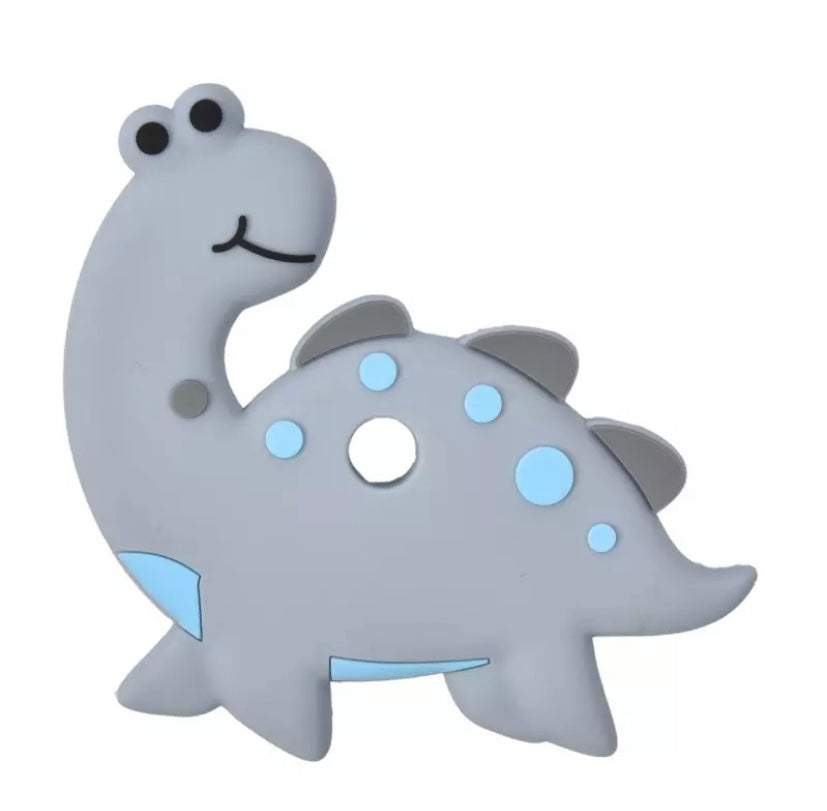 Jouet de dentition - Dino joyeux gris et bleu