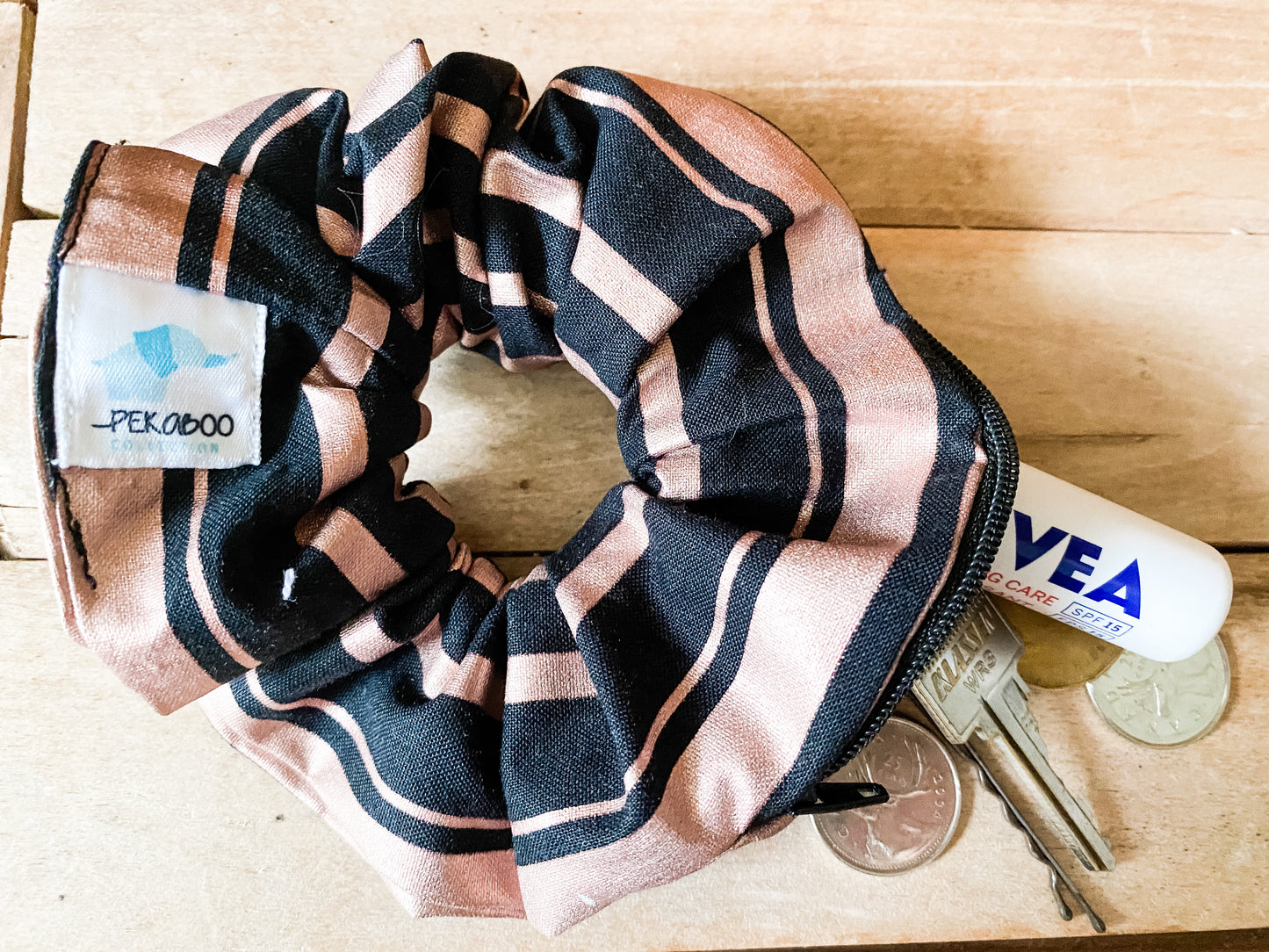 Chouchous à zip pochette - Noir et rose métallique