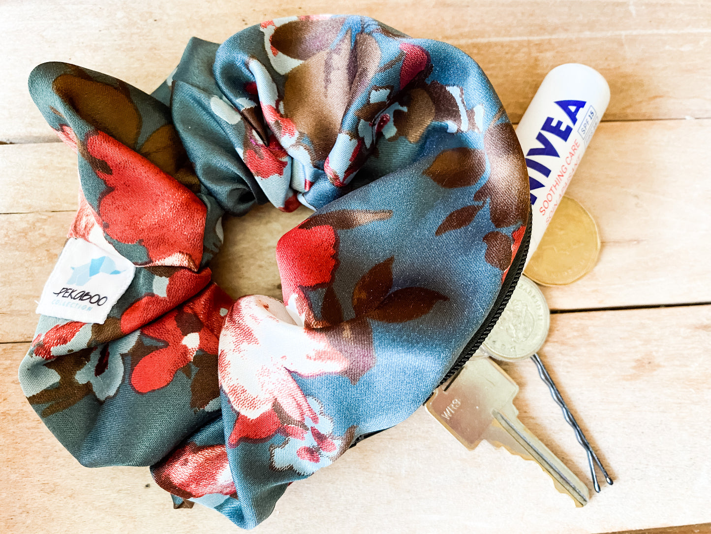 Chouchous à zip pochette - Fleuri beige et rouge