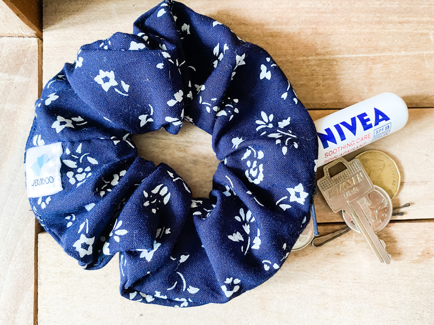 Chouchous à zip pochette - Fleuri marine