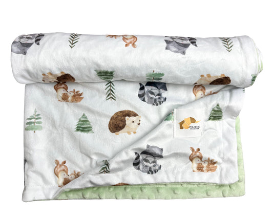 Couverture minky - Animaux sauge