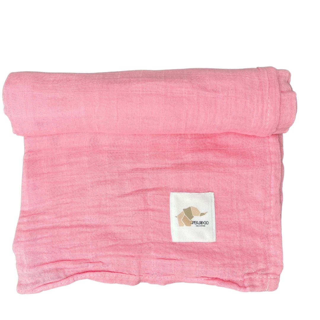 Couverture mousseline de coton - Rose bonbon uni