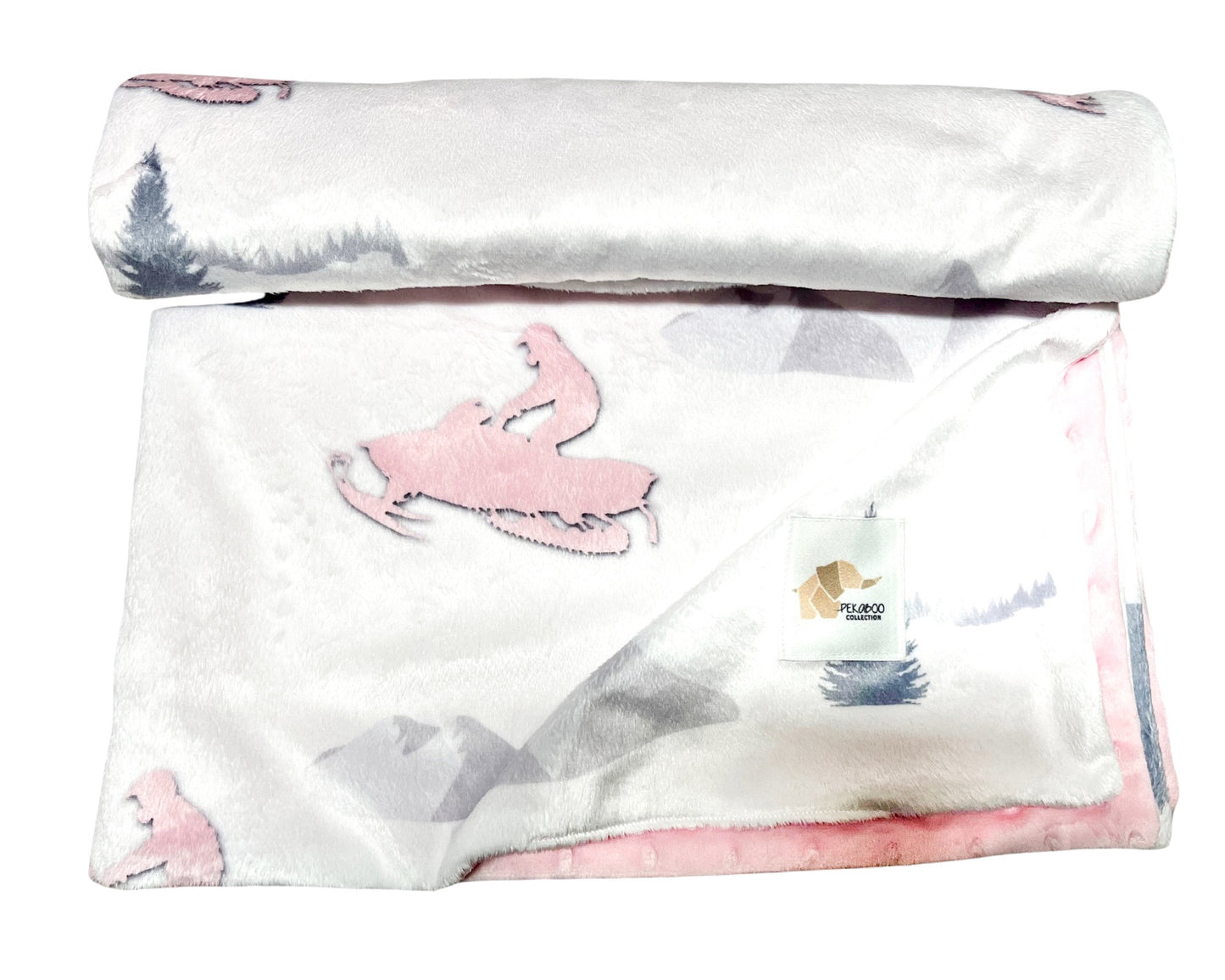 Couverture minky - Motoneige rose