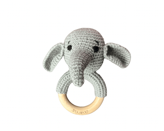 Hochet bois et crochet - Éléphant gris