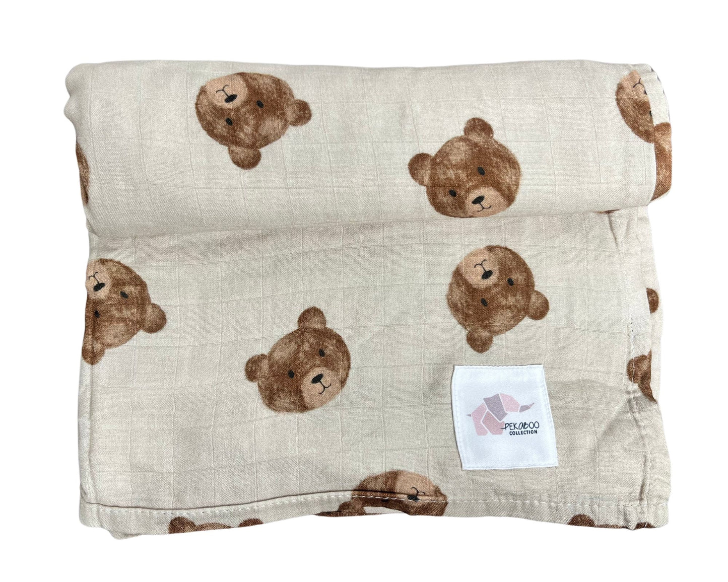 Couverture mousseline de bambou - Ourson beige et brun