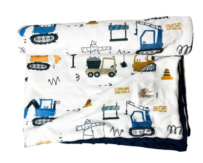 Couverture minky - Camions de construction bleu