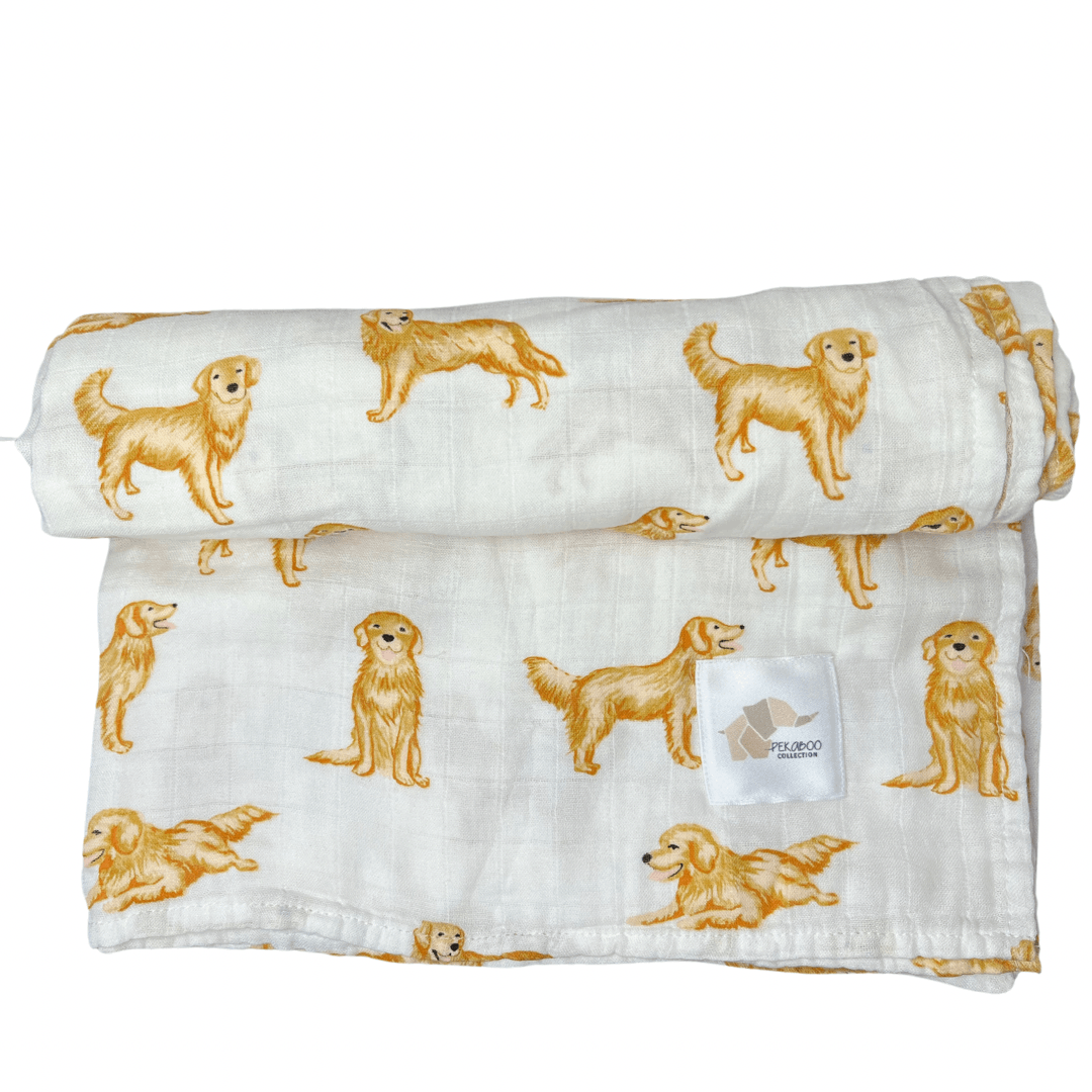 Couverture mousseline de bambou - Chien golden