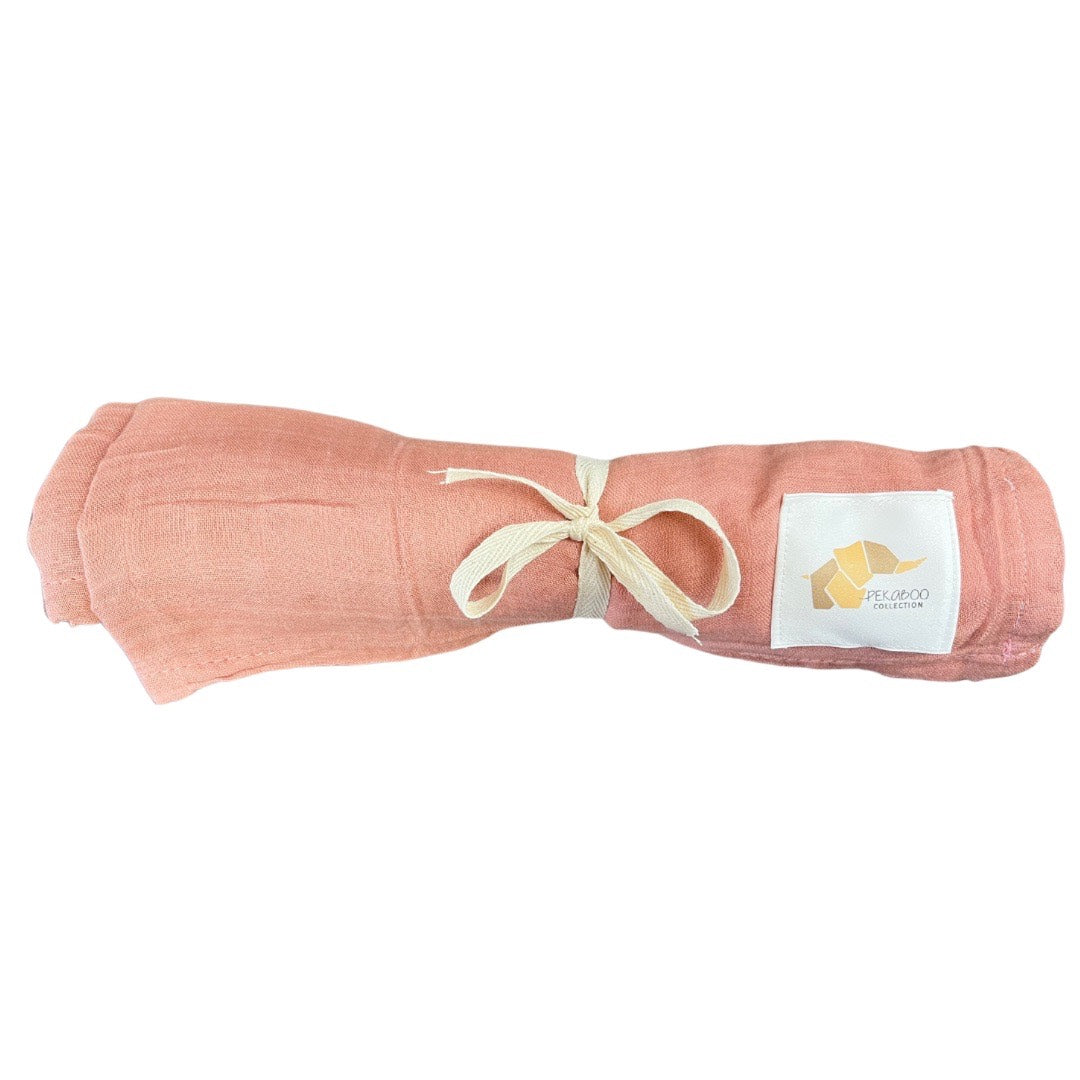 Couverture mousseline de bambou - Worm pink uni