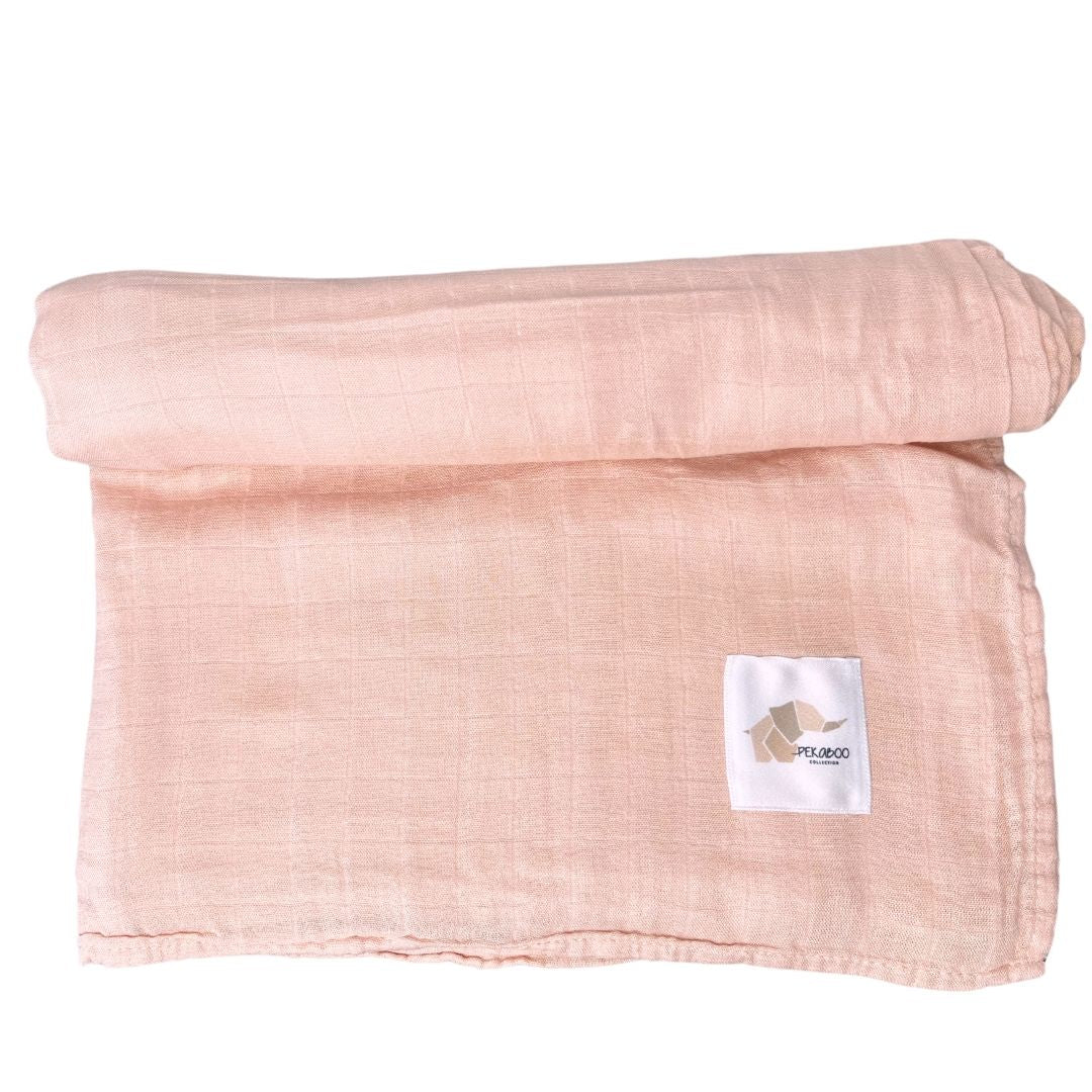 Couverture mousseline de bambou - Blush rose uni