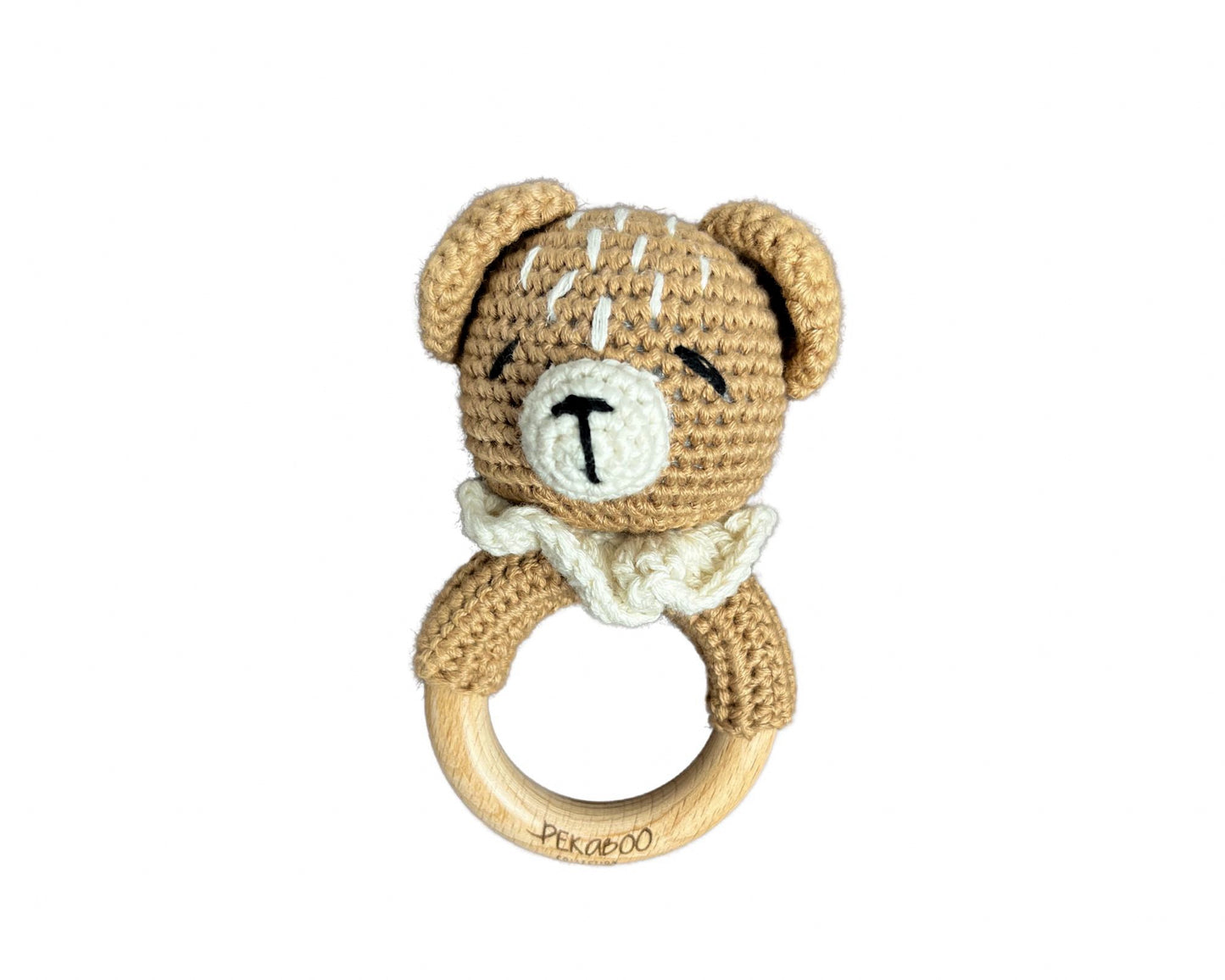 Hochet bois et crochet - Ours beige