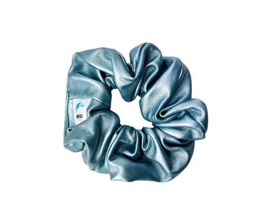 Chouchou élastique pour cheveux - Cuirette bleu métallique