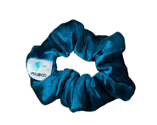 Chouchou élastique pour cheveux - Velours bleu paon