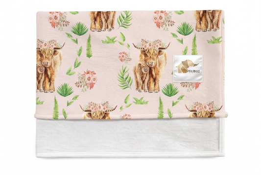 Couverture magiks - Vaches highlands fond rose