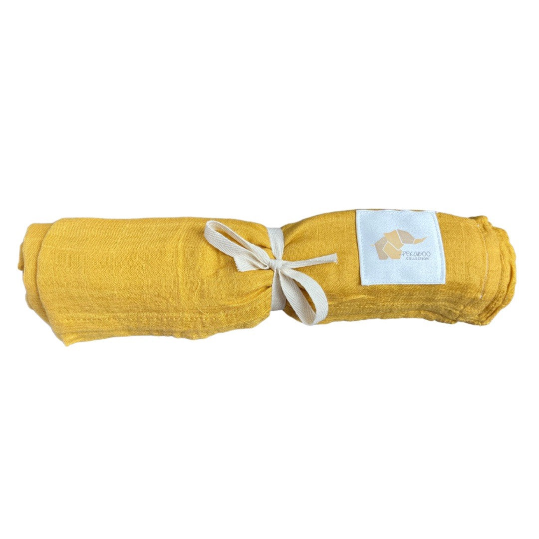 Couverture mousseline de bambou - Moutarde jaune uni