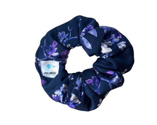 Chouchou élastique pour cheveux - Fleuri bleu métallique