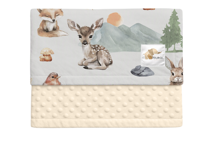 Couverture minky - Animaux nature sauge