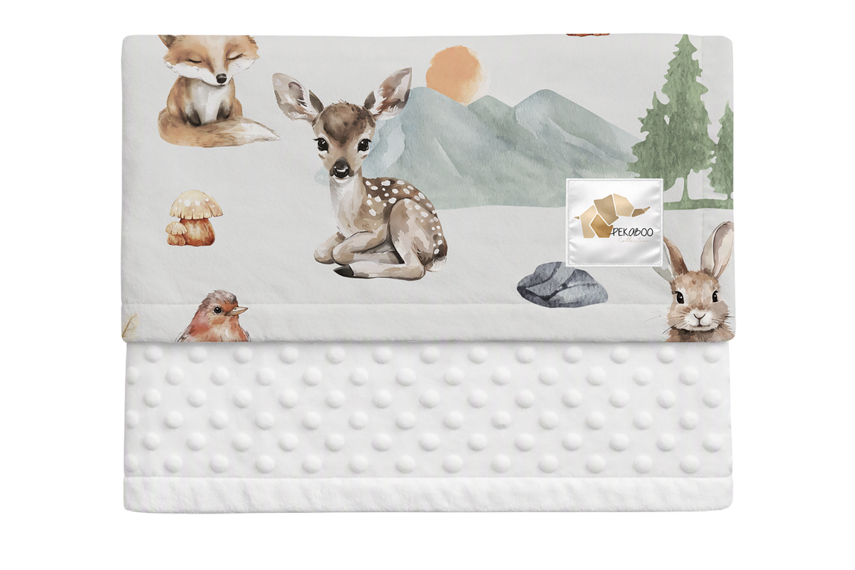 Couverture minky - Animaux nature sauge