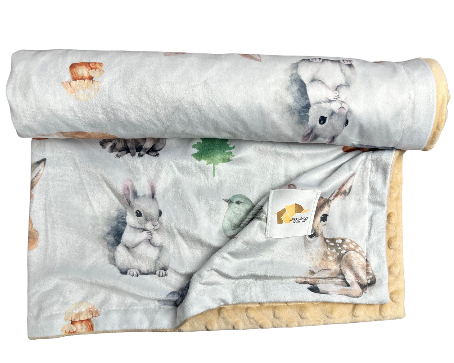 Couverture minky - Animaux nature sauge