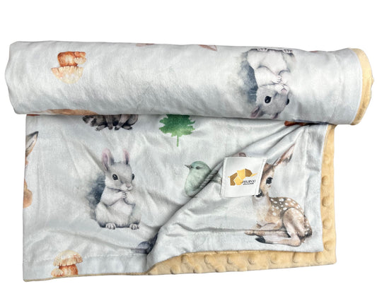 Couverture minky - Animaux nature sauge