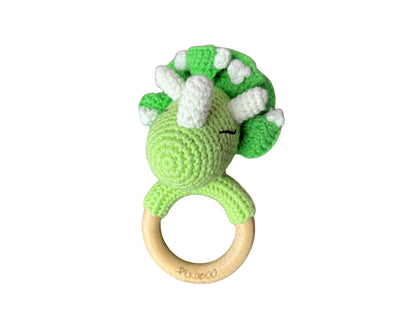 Hochet bois et crochet - Mignon dinosaure vert