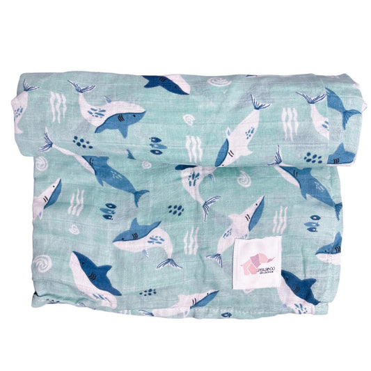 Couverture mousseline de coton - Requins bleus