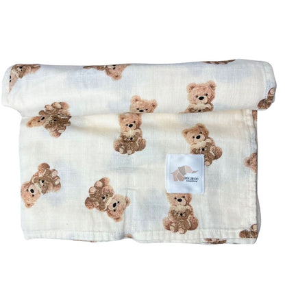 Couverture mousseline de bambou - Ourson beige baby