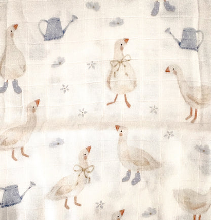Couverture mousseline de bambou - Canards avec boucles