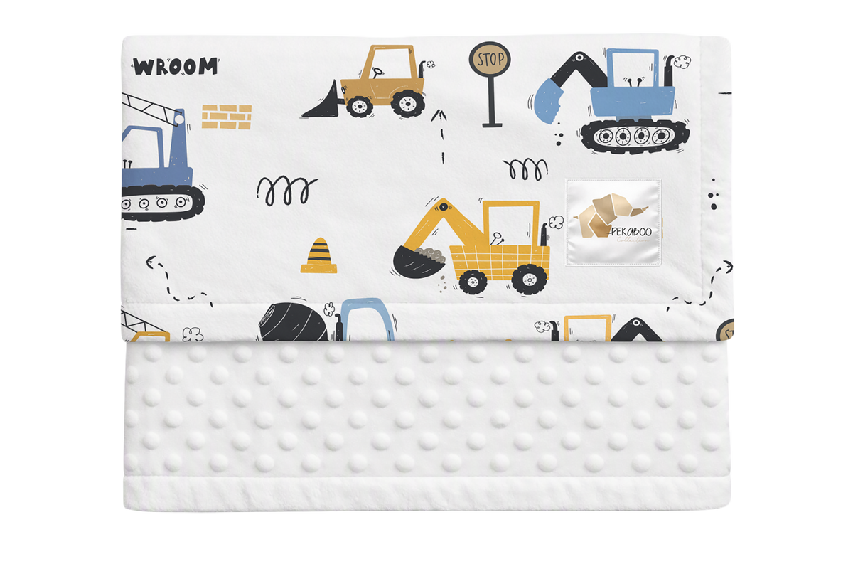 Couverture minky - Camions de construction bleus