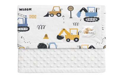 Couverture minky - Camions de construction bleus