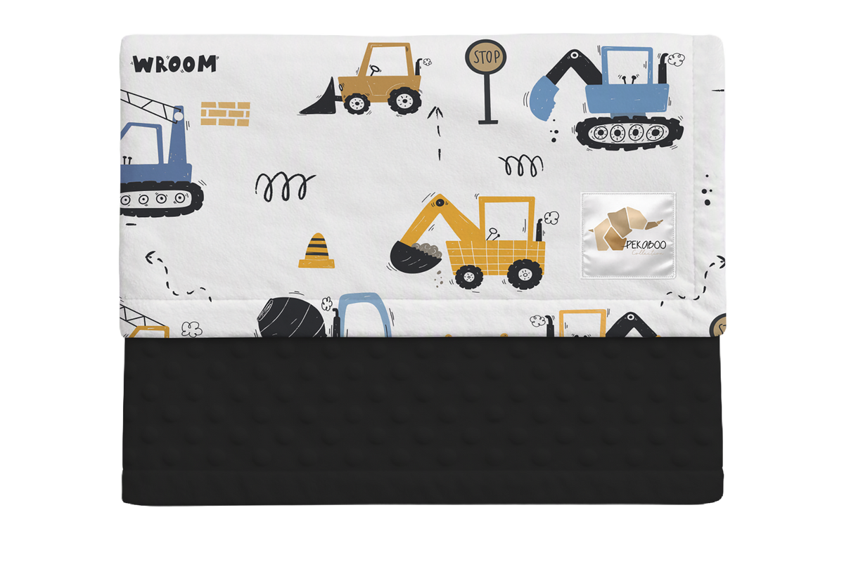 Couverture minky - Camions de construction bleus