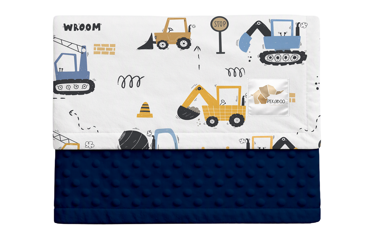 Couverture minky - Camions de construction bleus