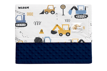 Couverture minky - Camions de construction bleus