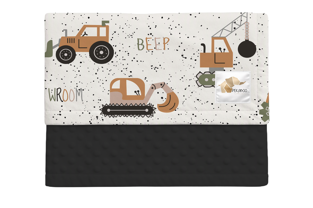Couverture minky - Camions de construction rust sauge