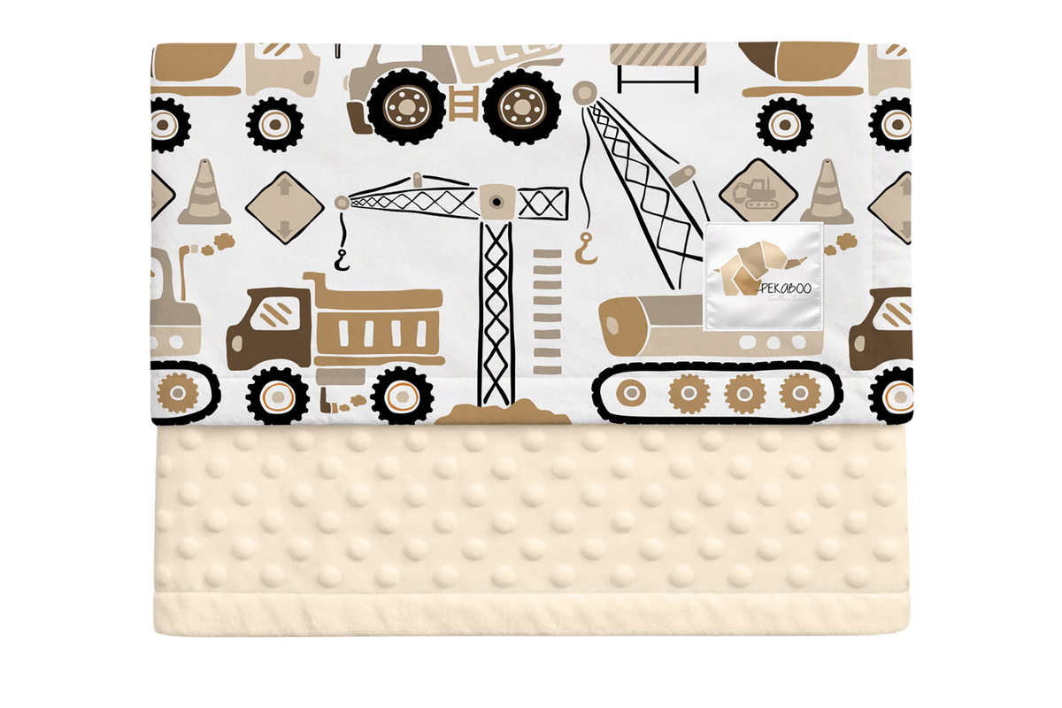 Couverture minky - Camions de construction beiges