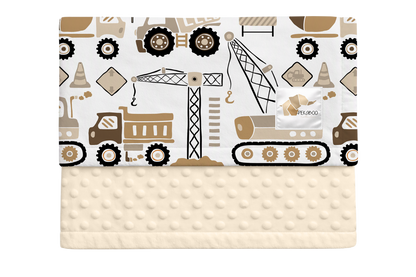 Couverture minky - Camions de construction beiges