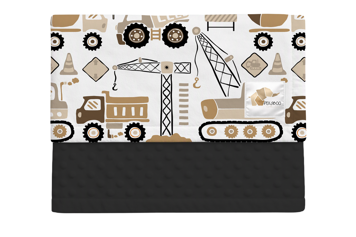 Couverture minky - Camions de construction beiges