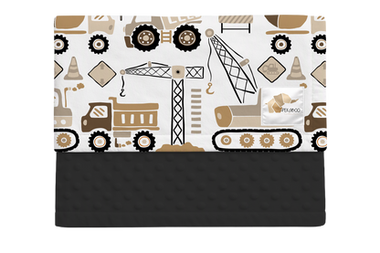 Couverture minky - Camions de construction beiges