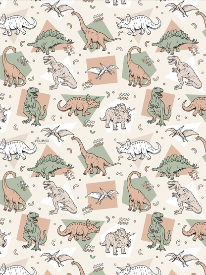 Couverture minky - Dinos géométriques sauge et beiges