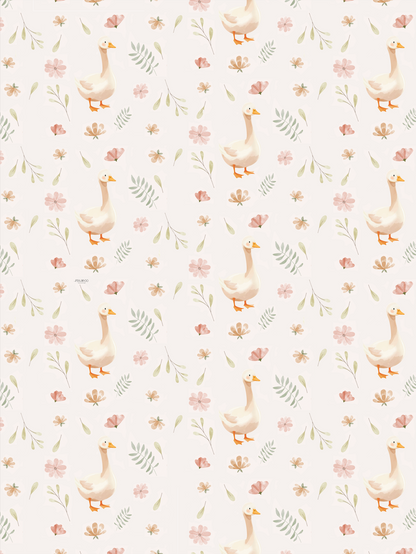 Couverture minky - Oies fleuri pastel rose et rust