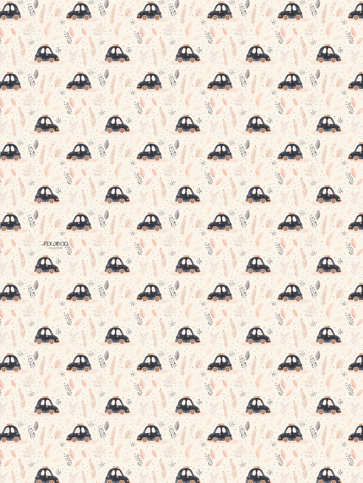 Couverture minky - Voitures vintage noires et feuillages dorés
