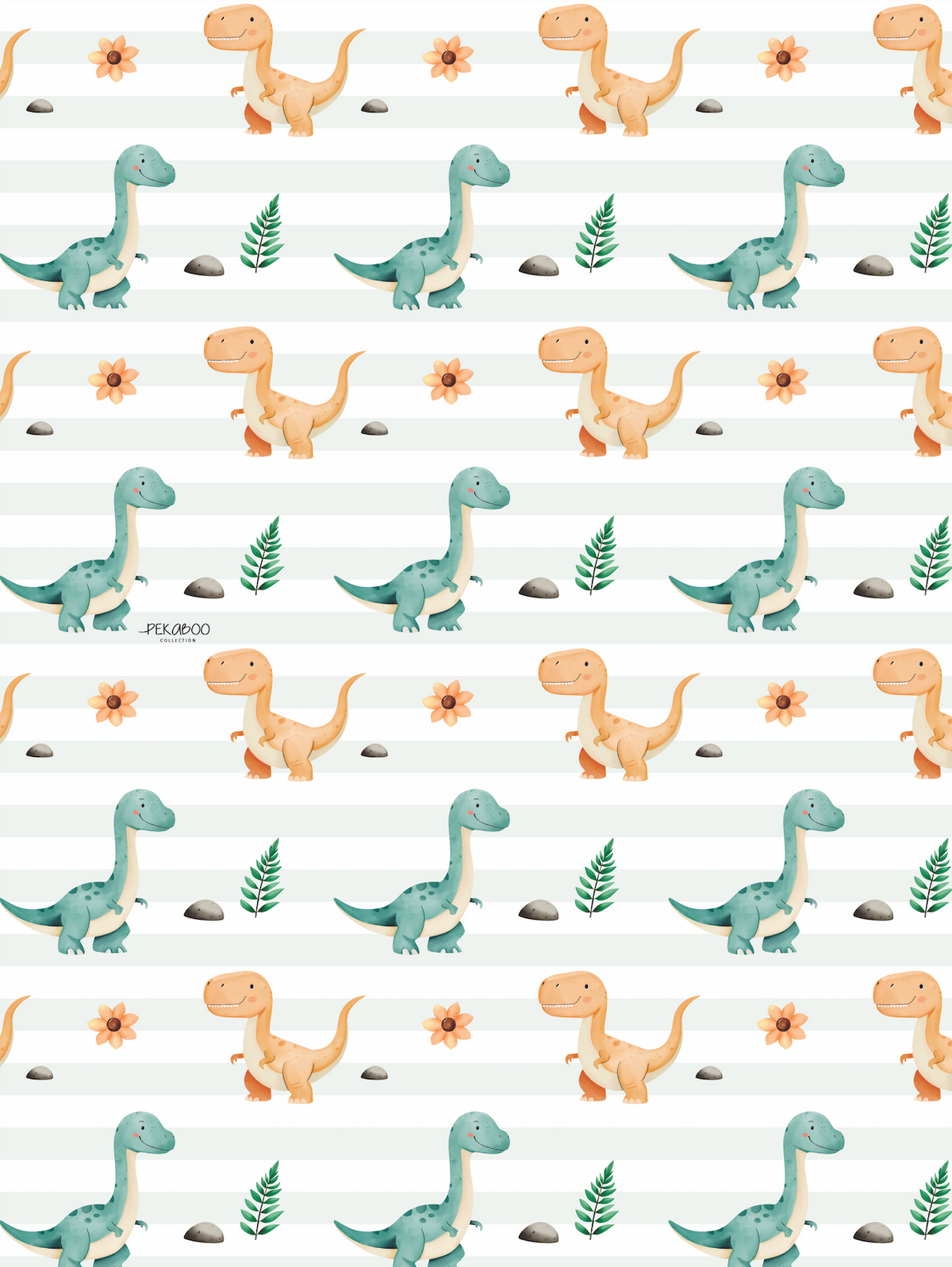 Couverture magiks - Dinos sarcelle et beige ligné
