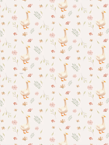 Couverture magiks - Oies fleuri pastel rose et rust