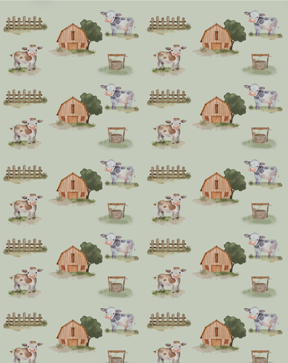 Couverture minky - Fermes et vaches sauge