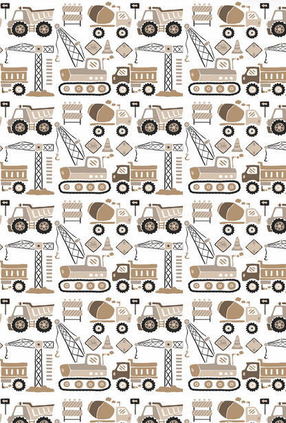 Couverture minky - Camions de construction beiges