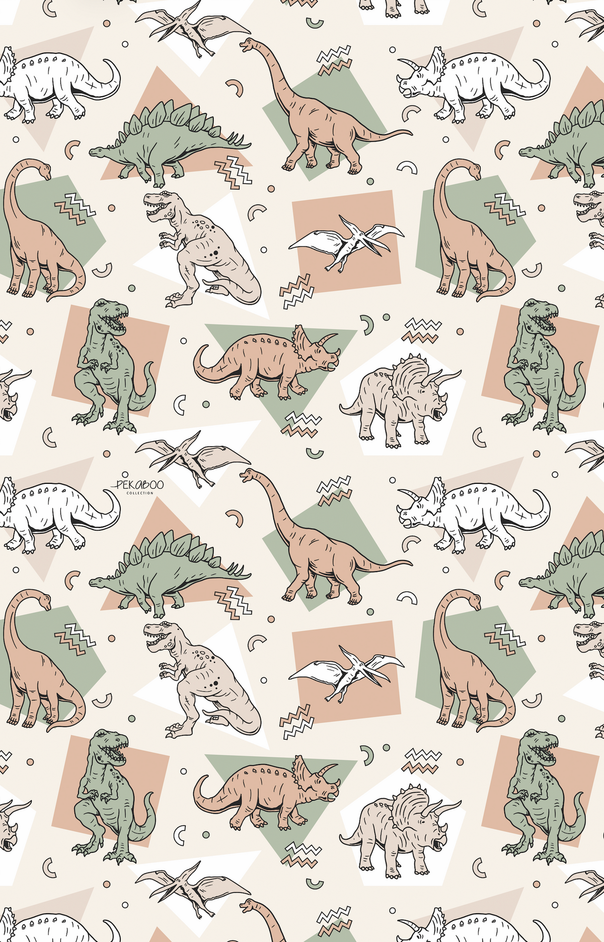Couverture magiks - Dinos géométriques sauge et beiges