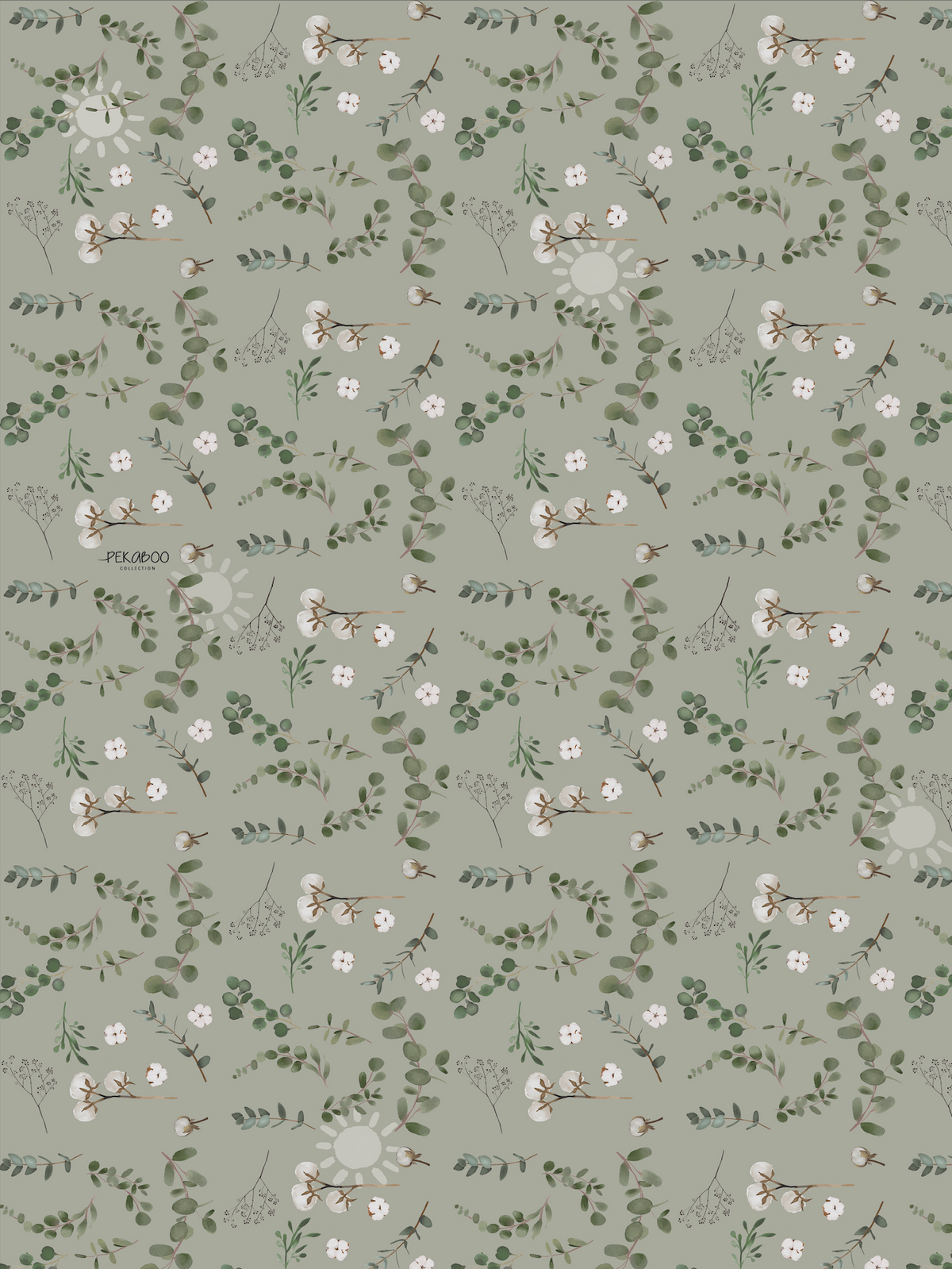 Couverture magiks - Fleurs de coton sunsets sauge
