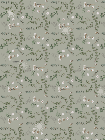 Couverture magiks - Fleurs de coton sunsets sauge