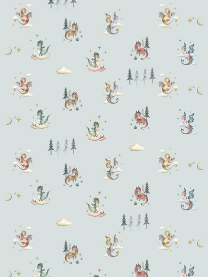 Couverture minky - Dragons sauge